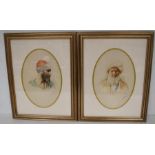 A pair of oval watercolours depicting men in Middle Eastern garb, indistinctly signed, 30 x 20cm,