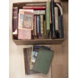 A box of books including Waltons Angler, golf, Peter Pan