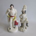 Two Staffordshire figures, Price Albert standing by a pedestal along with a white and gilt figure of
