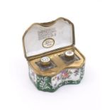 An early 19th Century South Staffordshire enamel bombé shaped desk inkstand / box and cover, the