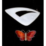 Ivar T Holth- two Modernist Norwegian silver gilt enamel brooches, comprising a white guilloche