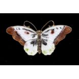 Tina Oxager- a Danish Aarhus, (ox sterling) silver gilt and enamel butterfly brooch, cream guilloche