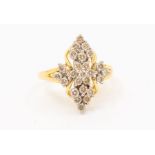 A diamond and 18ct gold cluster ring, comprising a central floral cluster set  with brilliant cut