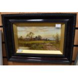 A late 19th Century English School oil on board signed AAG 1894 of a farmer with his flock of
