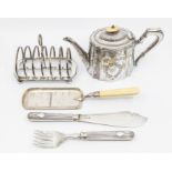 A collection of silver plate to include: Victorian crumb scoop with bone handle; Victorian Britannia