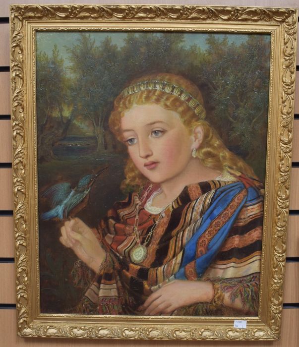 A late 19th Century Art Nouveau oil on board, signed and dated 1876 to bottom left, a young lady