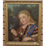 A late 19th Century Art Nouveau oil on board, signed and dated 1876 to bottom left, a young lady