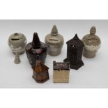 A collection of seven 19th & 20th Century ceramic money boxes, some with names and dates and Barge