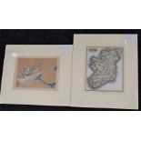 After Aaron Arrowsmith, Map of Ireland, steel engraving, mounted and a Asian woodcut of flowers,