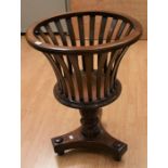 19th Century mahogany planter on tripod feet along with 19th century adjustable piano seat