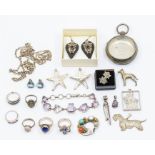 A collection of silver jewellery to include an amethyst bracelet, a pendant set with turquoise,