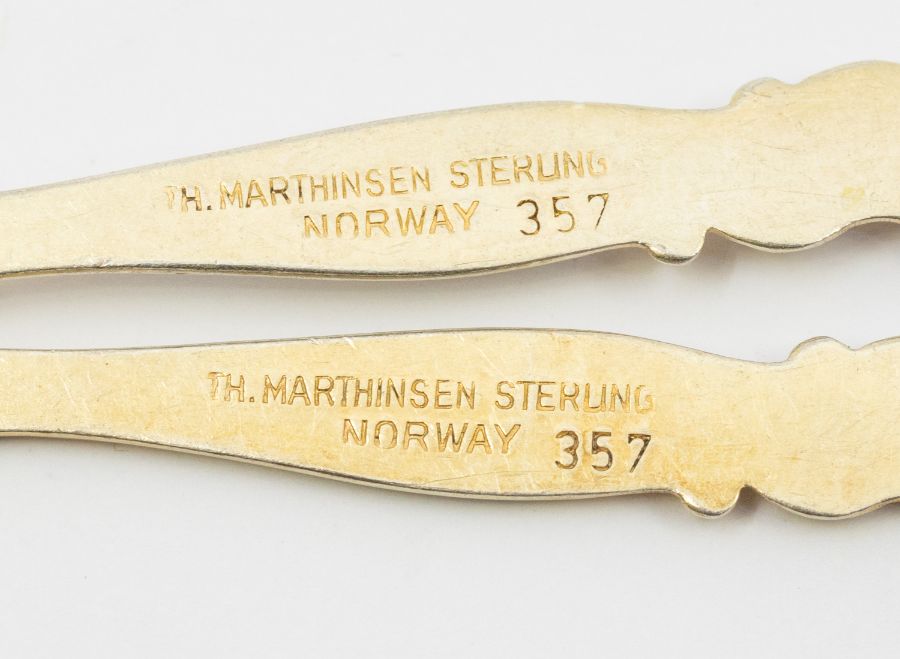 A set of five TH Marthinsen Norwegian silver gilt silver and enamelled spoons, stamped, 43.4 - Image 2 of 2