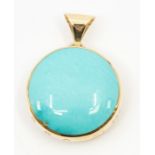A  9ct gold  turquoise and mother of pearl reversible pendant, round shaped form with large bail