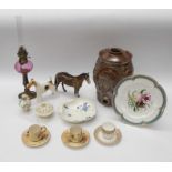 A 19th Century stone ware sherry barrel with Royal detail Beswick fox terrier, Beswick horse with