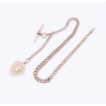 A 9ct rose gold graduated Albert link chain with swivel clasp and T bar, each link marked 375,