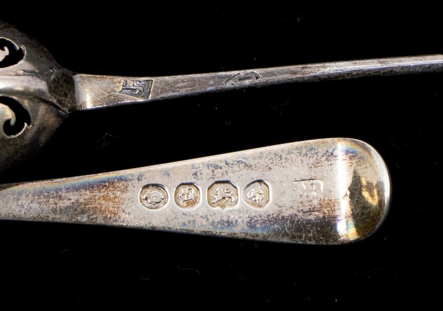 A George III silver mote spoon, the bowl pierced with scrolls, hallmarked London, maker's mark TS? - Image 2 of 2