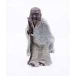A Chinese celadon crackle-glaze figure of an old man, height 22cm. Condition good.