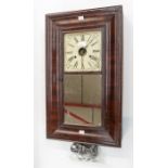 A late Victorian American wall clock with 7" square dial, mirror below dial, skeletonised movement