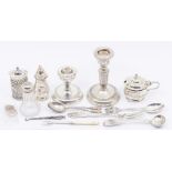 A collection of silver to include: early 29th Century Danish ornate dessert fork, hallmarked by