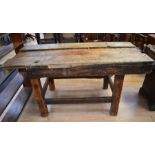 Solid oak early to mid 20th Century work bench with vice