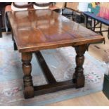 A late 20th Century rustic oak three-plank dining table on machine-turned legs, 2m x 85cm, with