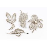 Four vintage marcasite set brooches, circa 1950's, two marked 925 silver (4) Further details: good