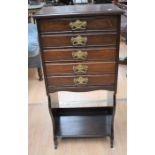 Edwardian mahogany five drawer music cabinet with brass swing nouveau handles