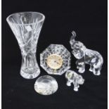 A group of Irish Waterford crystal to include: model of an Elephant; an Elephant calf (boxed) - both