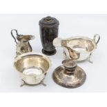 A collection of early 20th Century silver to include: Georgian style sugar bowl with wavy rim on