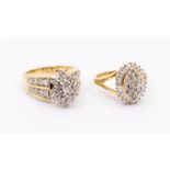 A collection of two diamond and 9ct gold cluster to rings, to include a marquise shaped cluster