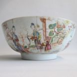 A late 18th century large polychrome Chinese export punch bowl decorated with two separate