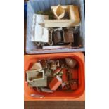 4 boxes of built and part built buildings and accessories. Including a part built Airfix French