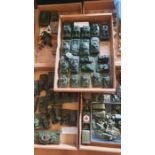 8 small boxes of Russian, British, German, Italian, tanks, lorries etc with a box of accessories.