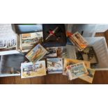 2 boxes of made and unmade Aircraft kits with a diecast Dehavilland Rapide, with of box of