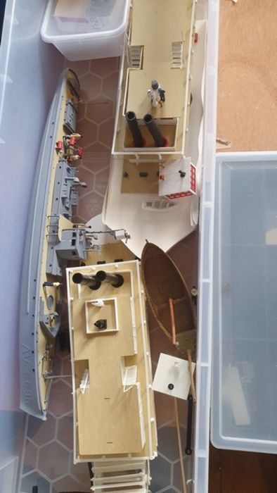 4 boxes containing a model Great Hall, various bits of scenery, three big boats and also a large - Image 2 of 2