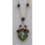 Antique enamel and 15 carat gold necklace featuring 'Eros' designed by Lady Walker of Edinburgh,