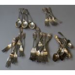 A large quantity of fiddle and shell sterling silver flatware, to include makers such as Henry