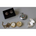 Selection of three pocket watches, to include a City of Truro watch and cufflink set; plus a '