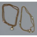 Two 9ct gold necklaces with faux pearls, both hallmarked (Birmingham import & Sheffield import) -