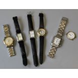 A selection of six men's wrist watches to include a Rotary classic in stainless steel with yellow