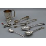 A collection of items of silver and white metal, comprising a sterling silver Christening mug 1915