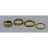 A selection of gold band rings to include a 22ct gold ring (hallmarked), approx gross weight 5.