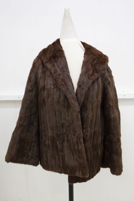 Two 1940's jackets, one is faux fur in teddy bear fur, by Dereta, collarless, fully lined and a mink