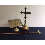 Victorian bible stand, cross and candle snuff (3)