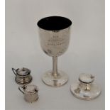 A late 19th century Canton export silver trophy cup, marks for Khecheong, inscription rubbed, height