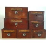 A collection of  10 late 19th, early 20th centaury loose drug drawers. 7 similar and a further 3