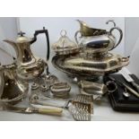 A large collection silver plate to include teapots, flatware trays et al. (qty)