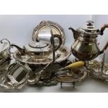 A mixed collection of silver and silver plated tableware, to include: small silver basket, spoon,
