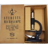 Boxed J & L Randell, No 2 microscope, boxes for slides, box containing Protozoan worm slides and