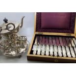 A large collection of silver plate to include Egg cup set, mother pf pearl and silver handled